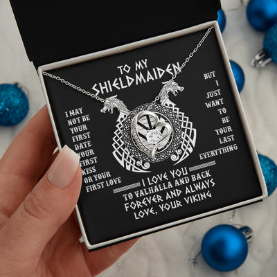 Forever Love Necklace 14K White Gold Finish | 2 | To My Shieldmaiden Necklace I Love You to Valhalla and Back Viking Jewelry Birthday Wife Girlfriend Anniversary Message Card | teecentury