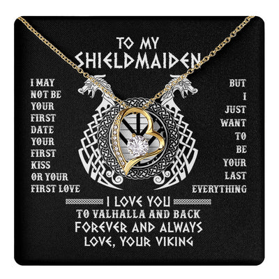Forever Love Necklace 18K Yellow Gold Finish | 1 | To My Shieldmaiden Necklace I Love You to Valhalla and Back Viking Jewelry Birthday Wife Girlfriend Anniversary Message Card | teecentury