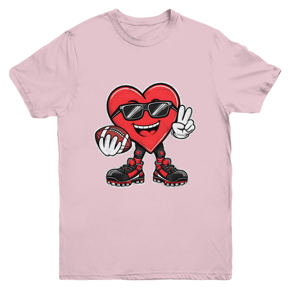 Valentine's Day Heart Playing Football Boys Girls Kids Youth Shirt | teecentury