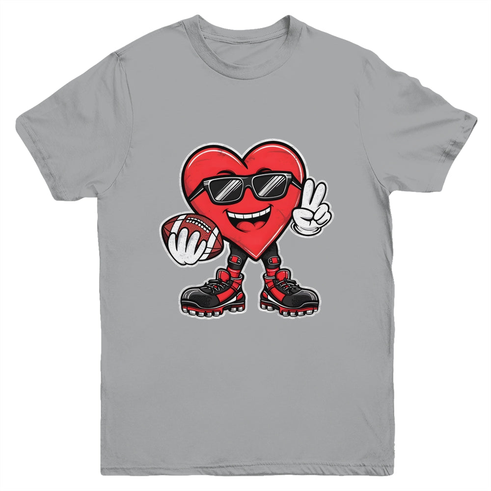 Valentine's Day Heart Playing Football Boys Girls Kids Youth Shirt | teecentury
