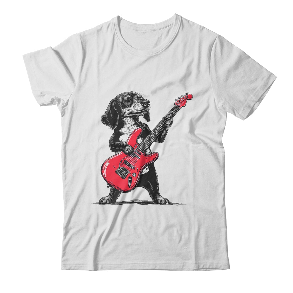 Vintage Dachshund Weenie Playing Guitar Rocking Dog Lover Shirt & Hoodie | teecentury