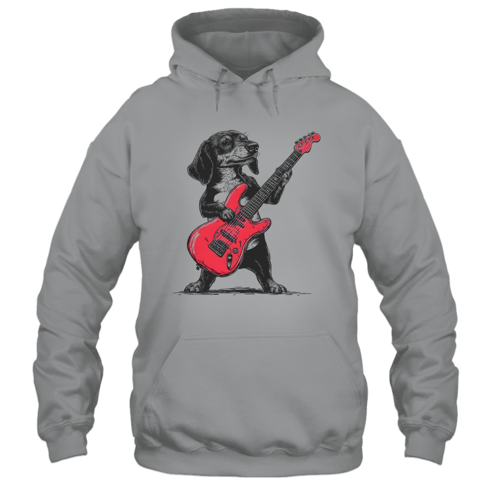 Vintage Dachshund Weenie Playing Guitar Rocking Dog Lover Shirt & Hoodie | teecentury