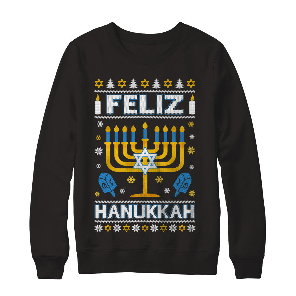 Happy Hanukkah Ugly Sweater Feliz Chanukah Menorah T-Shirt & Sweatshirt | Teecentury.com