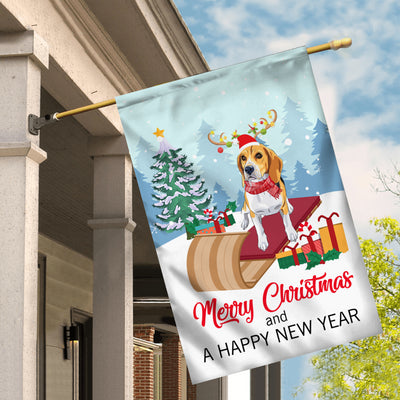 Dog Beagle Christmas Flag Merry Christmas and Happy New Year Welcome Gift for Dog Lovers Flag | Teecentury.com