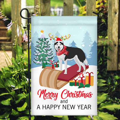 Dog Siberian Husky Christmas Flag Merry Christmas and Happy New Year Welcome Gift for Dog Lovers Flag | Teecentury.com