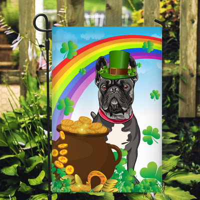 French Bulldog St Patrick's Day Dog Flag Funny Peeking Dog Wear Green Hat Golden Pot Coin Shamrock Rainbow Spring Banner for Home Decor | teecentury