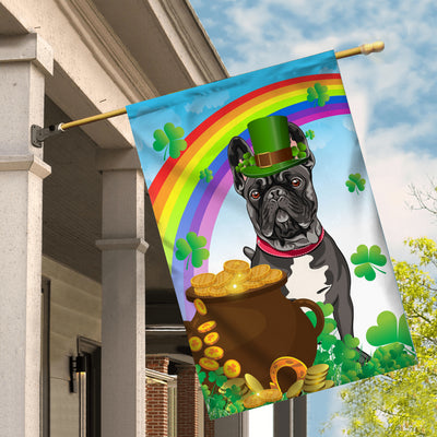 French Bulldog St Patrick's Day Dog Flag Funny Peeking Dog Wear Green Hat Golden Pot Coin Shamrock Rainbow Spring Banner for Home Decor | teecentury