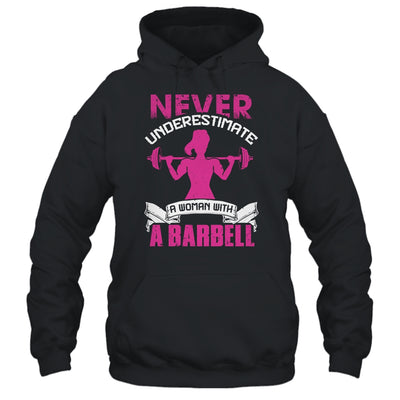 Never Underestimate A Woman With A Barbell Funny Gym Fitness T-Shirt & Tank Top | Teecentury.com
