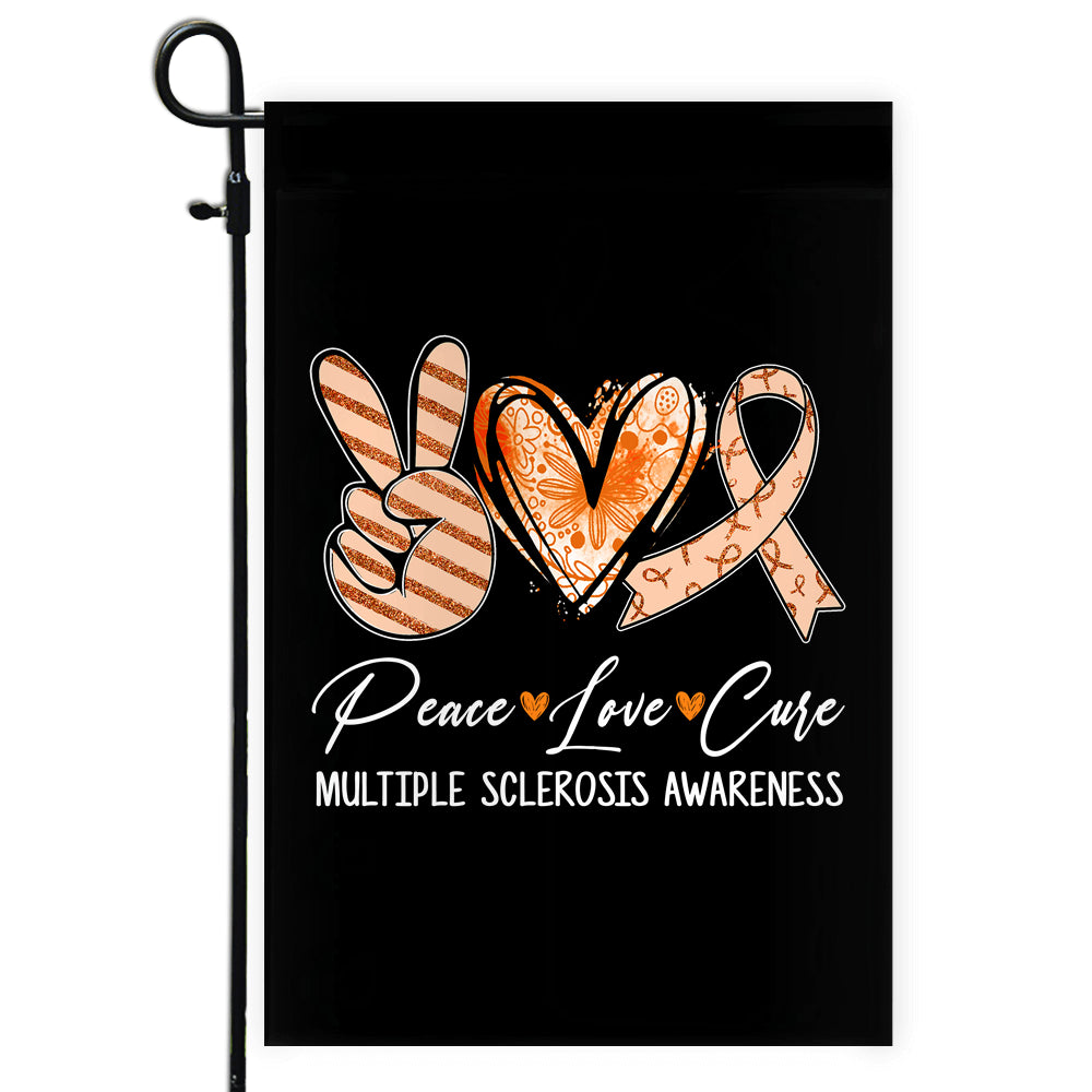 Peace Love Cure Orange Ribbon Multiple Sclerosis Awareness Flag | teecentury