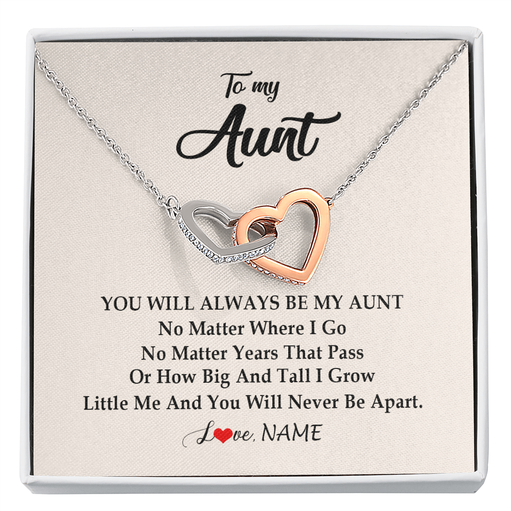 Interlocking Hearts Necklace | Personalized Aunt Necklace From Niece Nephew You Will Always Be My Aunt Birthday Mothers Day Christmas Customized Gift Box Message Card | teecentury