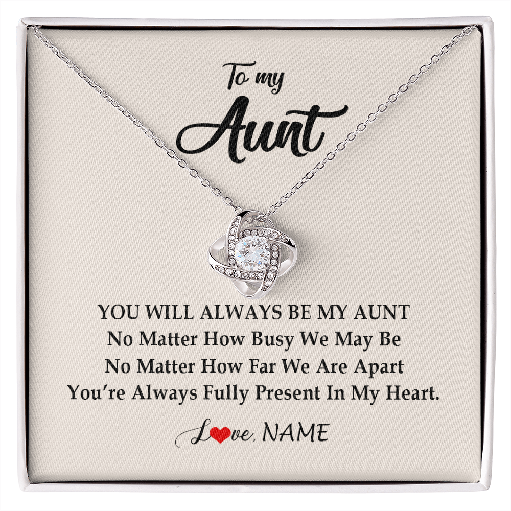 Love Knot Necklace | Personalized Aunt Necklace From Niece Nephew You're Always In My Heart Aunt Birthday Mothers Day Christmas Jewelry Pendant Customized Gift Box Message Card | teecentury