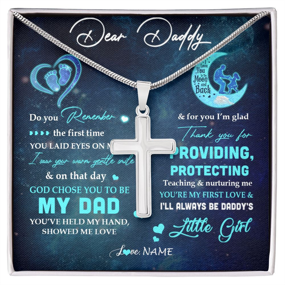 Stainless Cross Necklace | Personalized Dear Daddy Necklace From Daughter God Chose You To Be My Dad I Love You Dad Birthday Fathers Day Christmas Customized Gift Box Message Card | teecentury