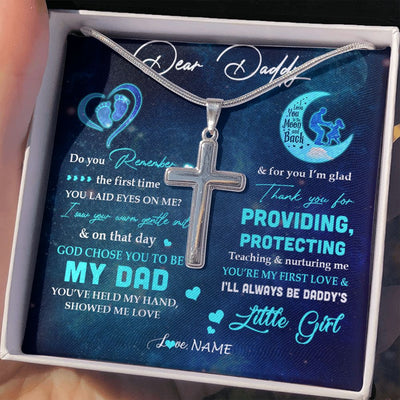Stainless Cross Necklace | Personalized Dear Daddy Necklace From Daughter God Chose You To Be My Dad I Love You Dad Birthday Fathers Day Christmas Customized Gift Box Message Card | teecentury