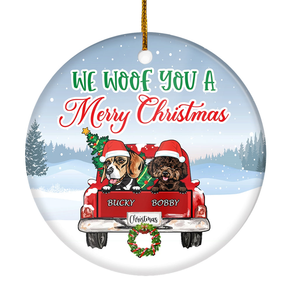 Personalized Dog Ornament Red Car We Woof You A Merry Christmas Pet Custom Gift For Dog Lovers Customized Christmas Tree Ornament Ornament | Teecentury.com