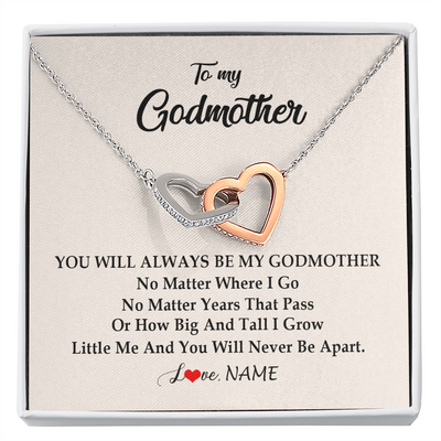Interlocking Hearts Necklace | Personalized Godmother Necklace From Goddaughter Niece You Will Always Be My Godmother Birthday Mothers Day Christmas Customized Gift Box Message Card | teecentury