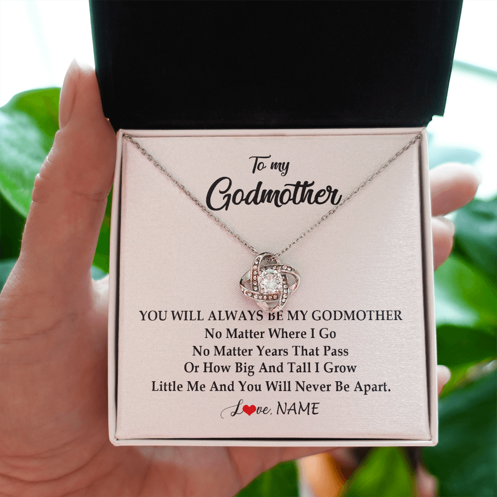 Love Knot Necklace | Personalized Godmother Necklace From Goddaughter Niece You Will Always Be My Godmother Birthday Mothers Day Christmas Customized Gift Box Message Card | teecentury