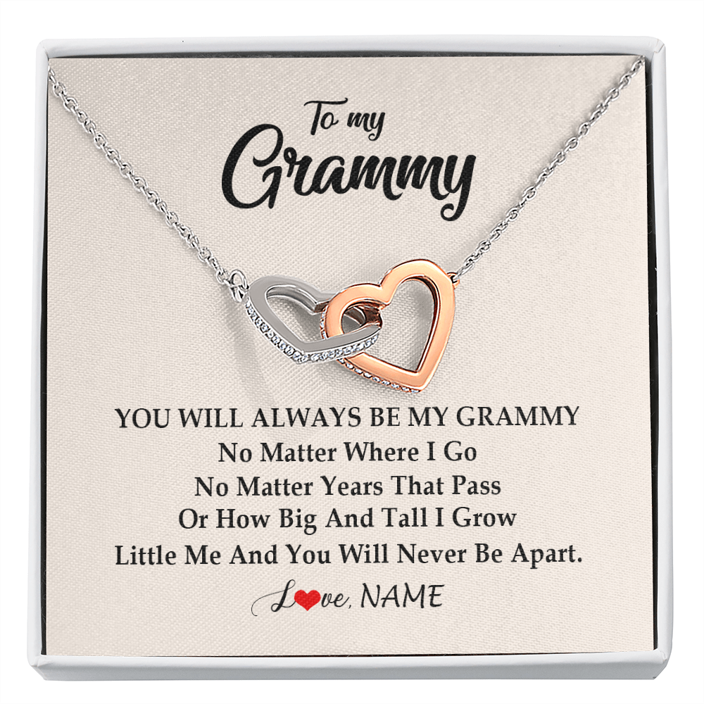 Interlocking Hearts Necklace | Personalized Grammy Necklace From Grandkids Granddaughter Grandson You Will Always Be My Grammy Birthday Mothers Day Christmas Customized Gift Box Message Card | teecentury