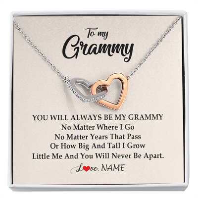 Interlocking Hearts Necklace | Personalized Grammy Necklace From Grandkids Granddaughter Grandson You Will Always Be My Grammy Birthday Mothers Day Christmas Customized Gift Box Message Card | teecentury