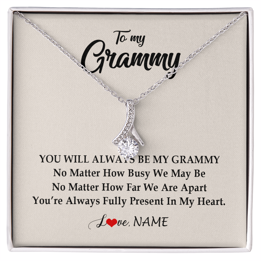 Alluring Beauty Necklace | Personalized Grammy Necklace From Grandkids Granddaughter Grandson You're Always In My Heart Grammy Birthday Mothers Day Customized Gift Box Message Card | teecentury