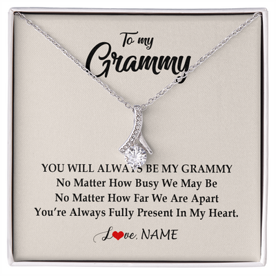 Alluring Beauty Necklace | Personalized Grammy Necklace From Grandkids Granddaughter Grandson You're Always In My Heart Grammy Birthday Mothers Day Customized Gift Box Message Card | teecentury