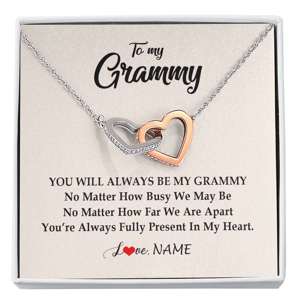 Interlocking Hearts Necklace | Personalized Grammy Necklace From Grandkids Granddaughter Grandson You're Always In My Heart Grammy Birthday Mothers Day Customized Gift Box Message Card | teecentury