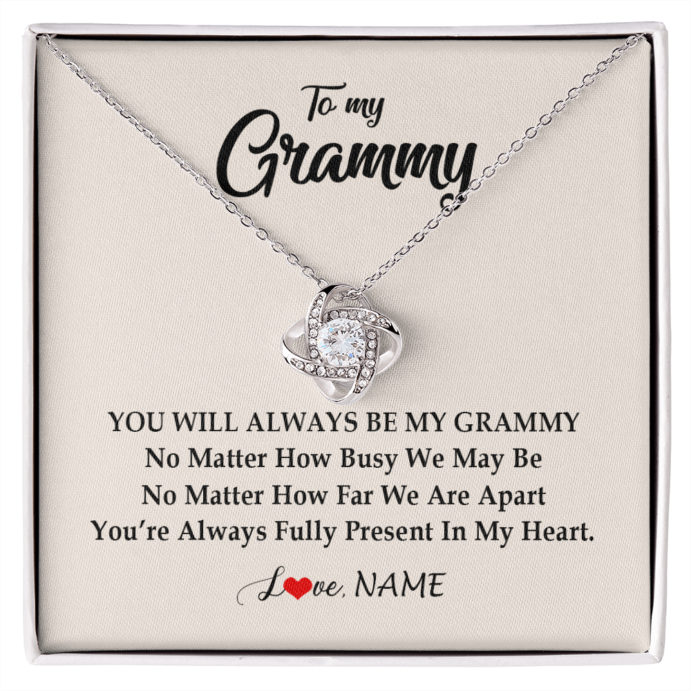 Love Knot Necklace | Personalized Grammy Necklace From Grandkids Granddaughter Grandson You're Always In My Heart Grammy Birthday Mothers Day Customized Gift Box Message Card | teecentury