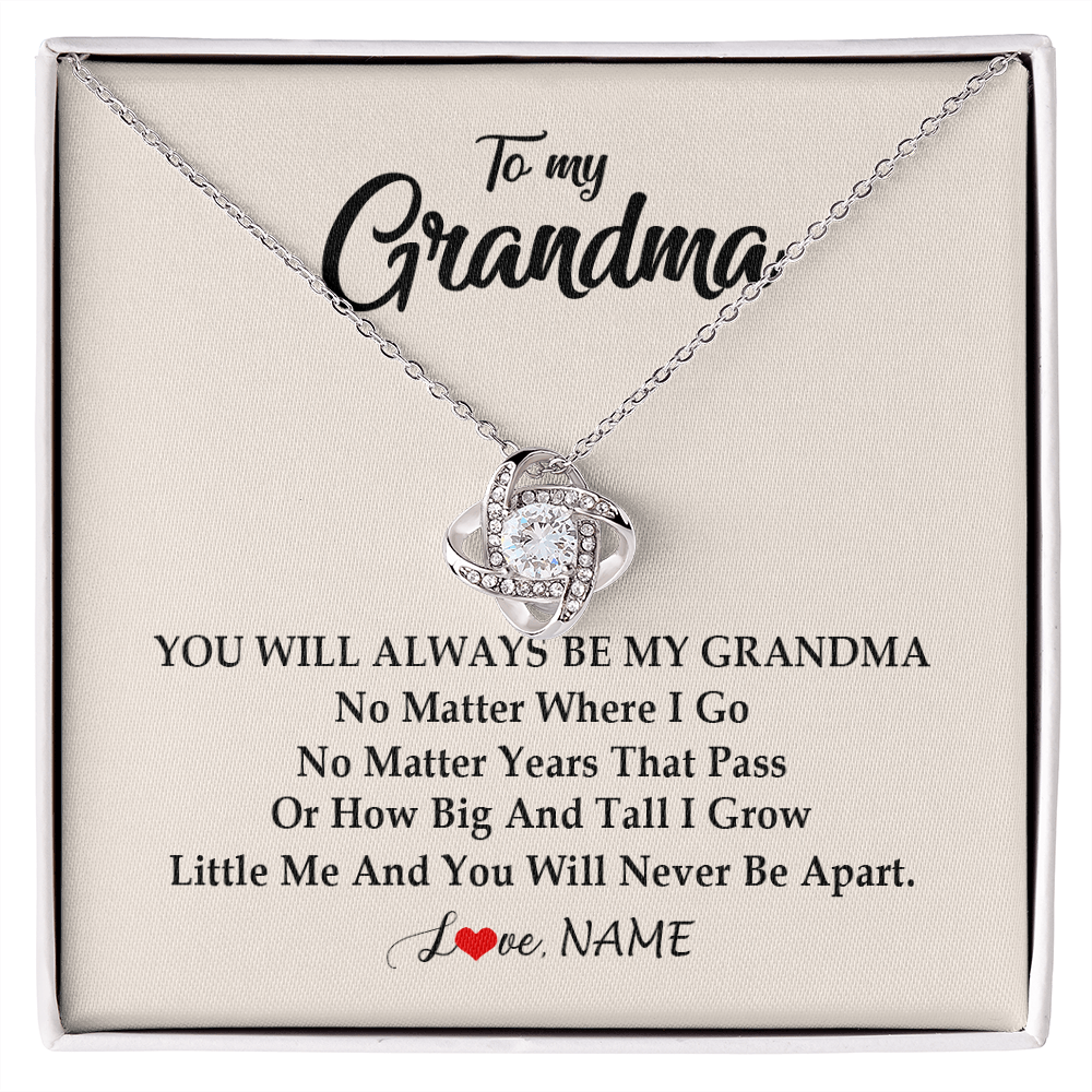 Love Knot Necklace | Personalized Grandma Necklace From Grandkids Granddaughter Grandson You Will Always Be My Grandma Birthday Mothers Day Christmas Customized Gift Box Message Card | teecentury