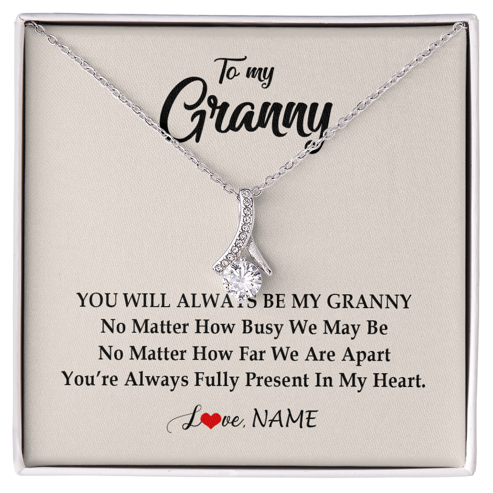 Alluring Beauty Necklace | Personalized Granny Necklace From Grandkids Granddaughter Grandson You're Always In My Heart Granny Birthday Mothers Day Customized Gift Box Message Card | teecentury