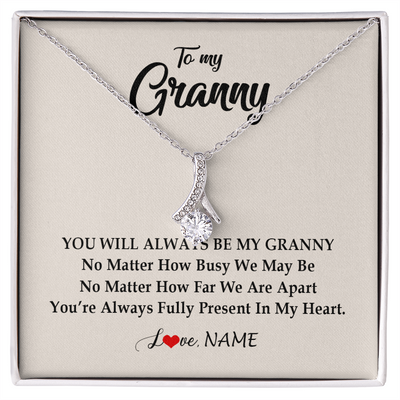 Alluring Beauty Necklace | Personalized Granny Necklace From Grandkids Granddaughter Grandson You're Always In My Heart Granny Birthday Mothers Day Customized Gift Box Message Card | teecentury