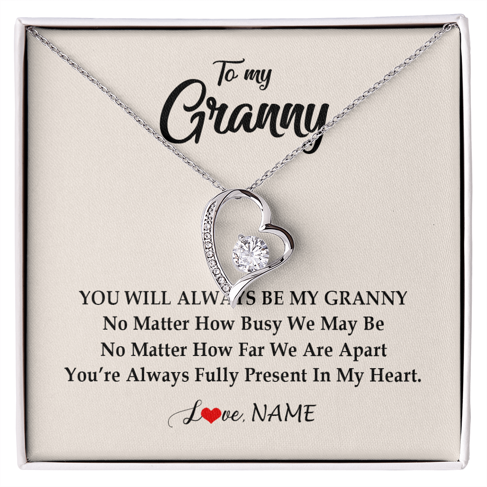 Forever Love Necklace | Personalized Granny Necklace From Grandkids Granddaughter Grandson You're Always In My Heart Granny Birthday Mothers Day Customized Gift Box Message Card | teecentury