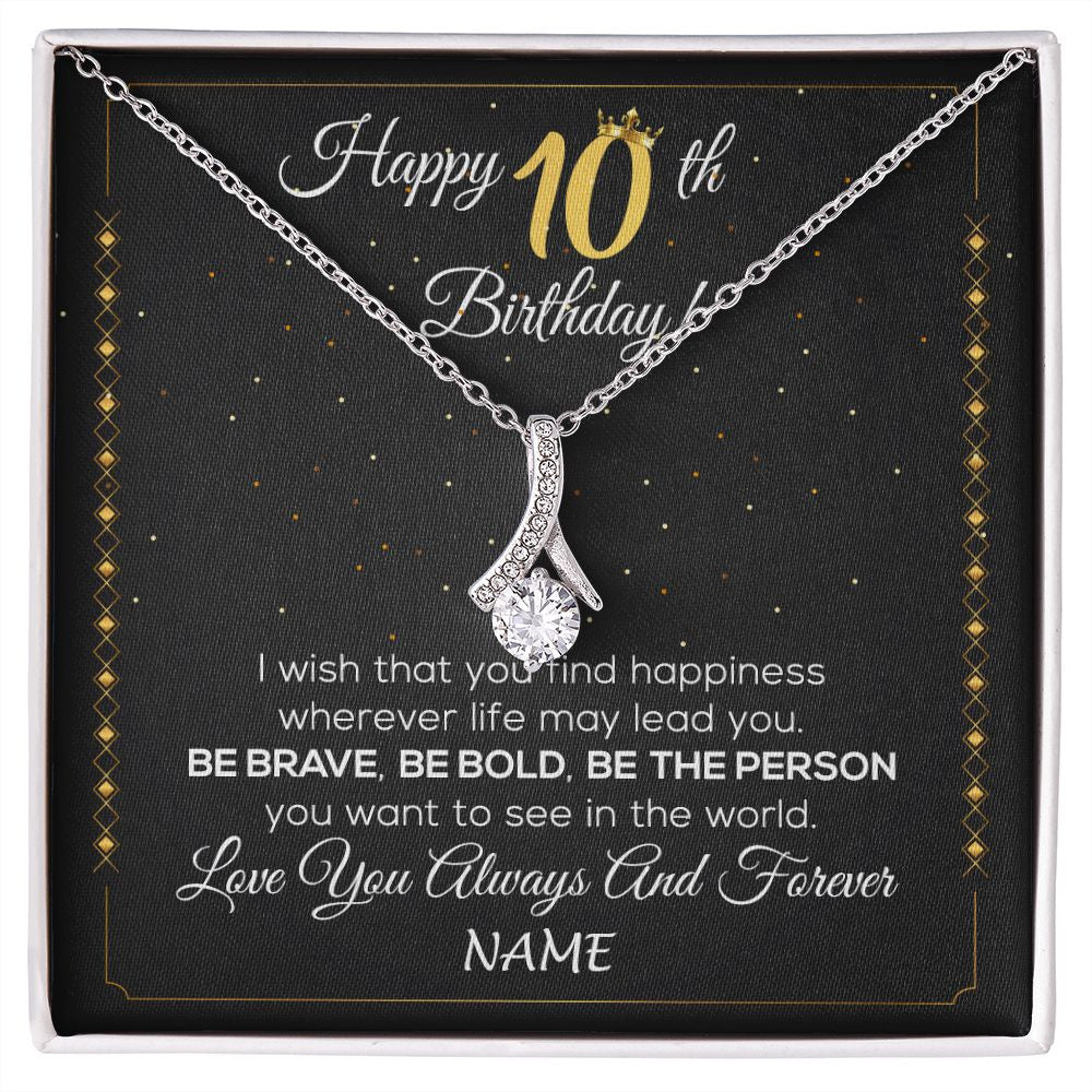 Alluring Beauty Necklace | Personalized Happy 10Th Birthday Necklace For Her Girls Daughter Niece Sister Goddaughter Granddaughter 10 Year Old Birthday Customized Gift Box Message Card | teecentury