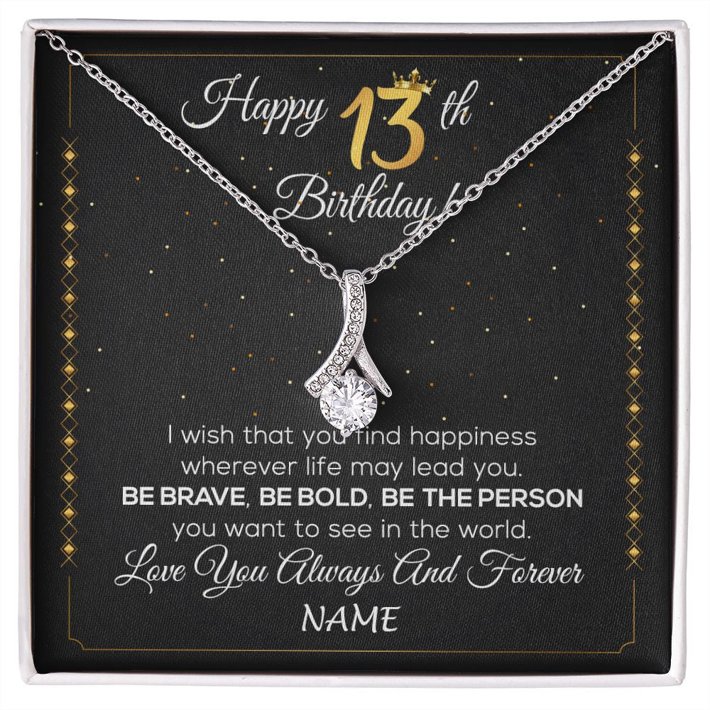 Alluring Beauty Necklace | Personalized Happy 13Th Birthday Necklace For Her Girls Daughter Niece Sister Goddaughter Granddaughter 13 Year Old Birthday Customized Gift Box Message Card | teecentury