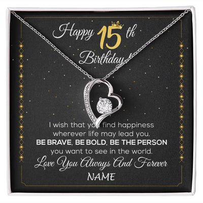 Forever Love Necklace | Personalized Happy 15Th Birthday Necklace For Her Girls Daughter Niece Sister Goddaughter Granddaughter 15 Year Old Birthday Customized Gift Box Message Card | teecentury