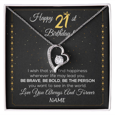 Forever Love Necklace | Personalized Happy 21Th Birthday Necklace For Her Girls Daughter Niece Sister Goddaughter Granddaughter 21 Year Old Birthday Customized Gift Box Message Card | teecentury