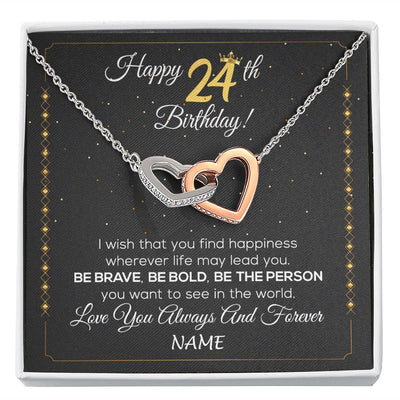 Interlocking Hearts Necklace | Personalized Happy 24Th Birthday Necklace For Her Girls Daughter Niece Sister Goddaughter Granddaughter 24 Year Old Birthday Customized Gift Box Message Card | teecentury