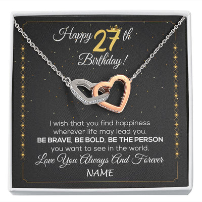 Interlocking Hearts Necklace | Personalized Happy 27Th Birthday Necklace For Her Girls Daughter Niece Sister Goddaughter Granddaughter 27 Year Old Birthday Customized Gift Box Message Card | teecentury