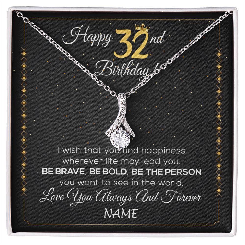 Alluring Beauty Necklace | Personalized Happy 32Th Birthday Necklace For Her Girls Daughter Niece Sister Goddaughter Granddaughter 32 Year Old Birthday Customized Gift Box Message Card | teecentury