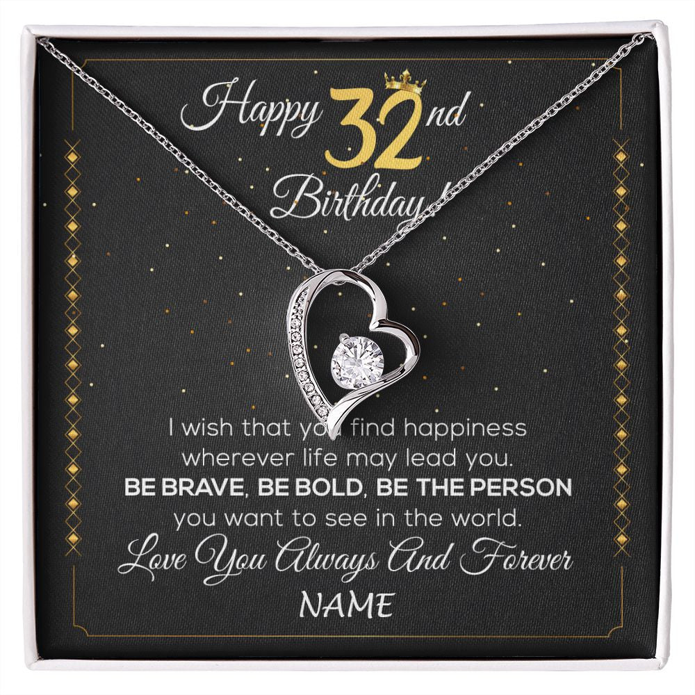 Forever Love Necklace | Personalized Happy 32Th Birthday Necklace For Her Girls Daughter Niece Sister Goddaughter Granddaughter 32 Year Old Birthday Customized Gift Box Message Card | teecentury