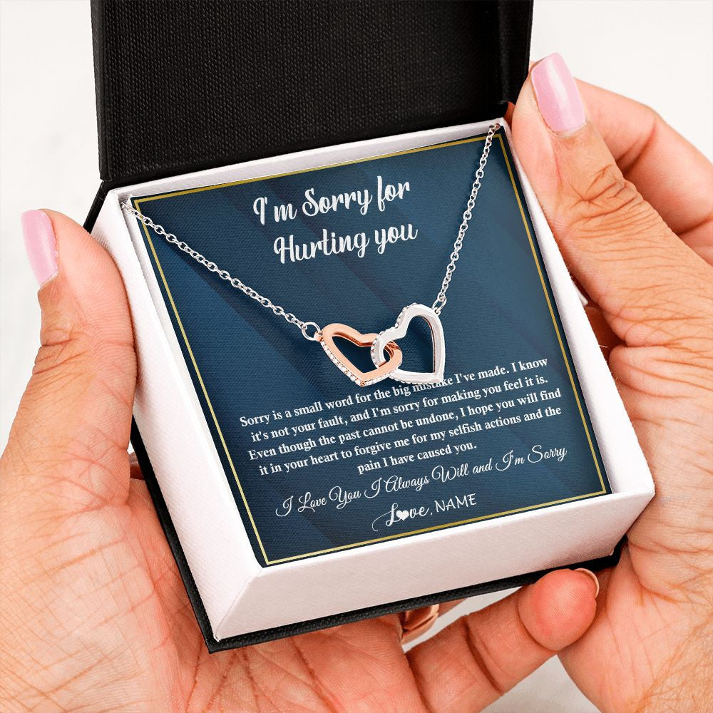Interlocking Hearts Necklace | Personalized I'M Sorry Apology Necklace For Wife Girlfriend Forgive Me Sorry Gift Friend Partner Apology Pendant Jewelry Customized Gift Box Message Card | teecentury