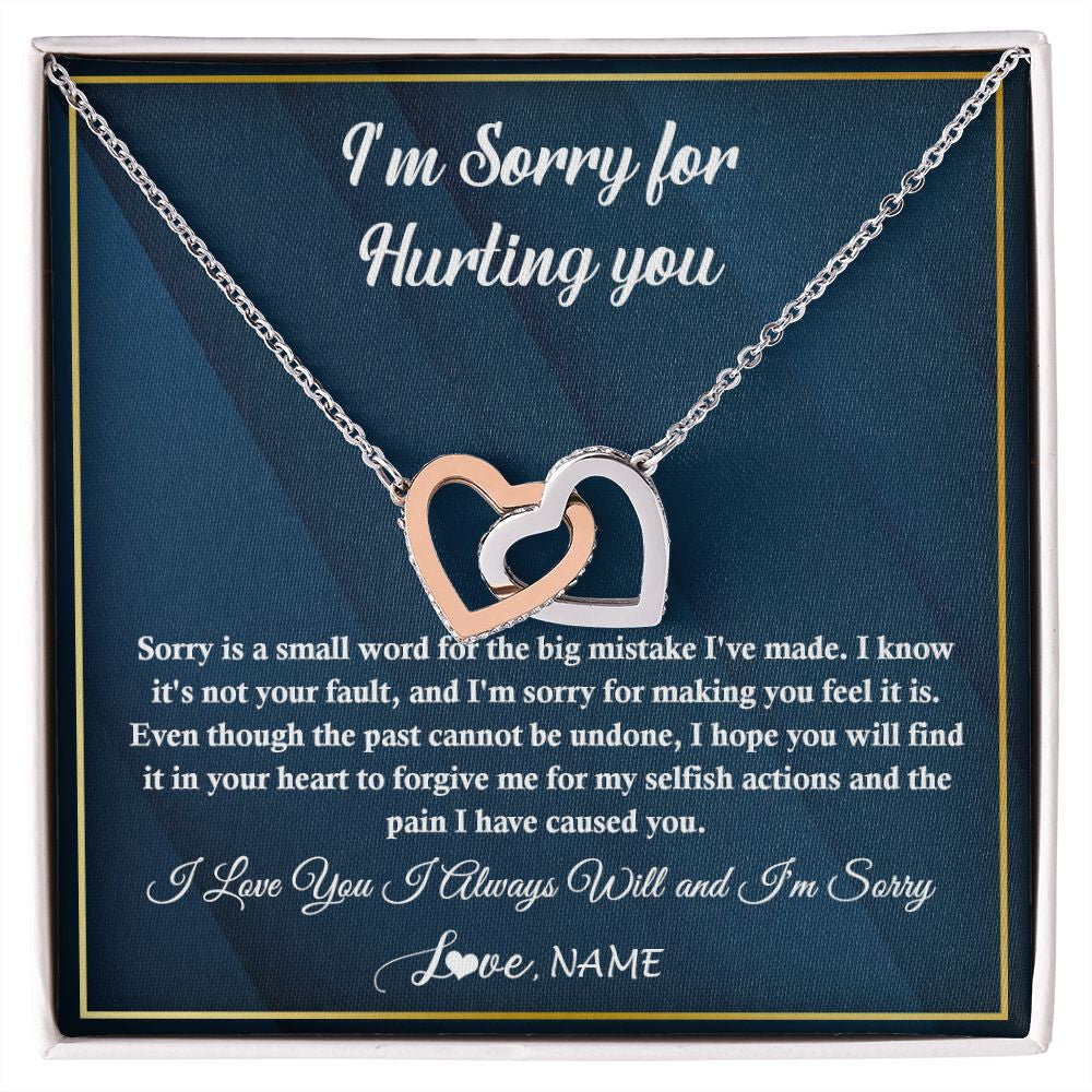 Interlocking Hearts Necklace | Personalized I'M Sorry Apology Necklace For Wife Girlfriend Forgive Me Sorry Gift Friend Partner Apology Pendant Jewelry Customized Gift Box Message Card | teecentury