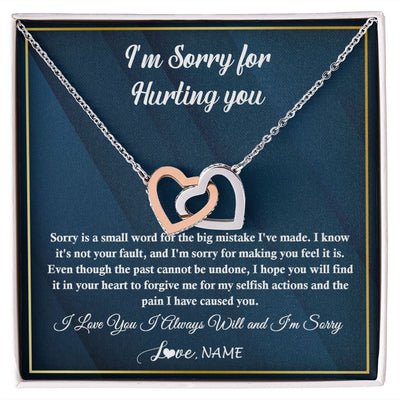 Interlocking Hearts Necklace | Personalized I'M Sorry Apology Necklace For Wife Girlfriend Forgive Me Sorry Gift Friend Partner Apology Pendant Jewelry Customized Gift Box Message Card | teecentury
