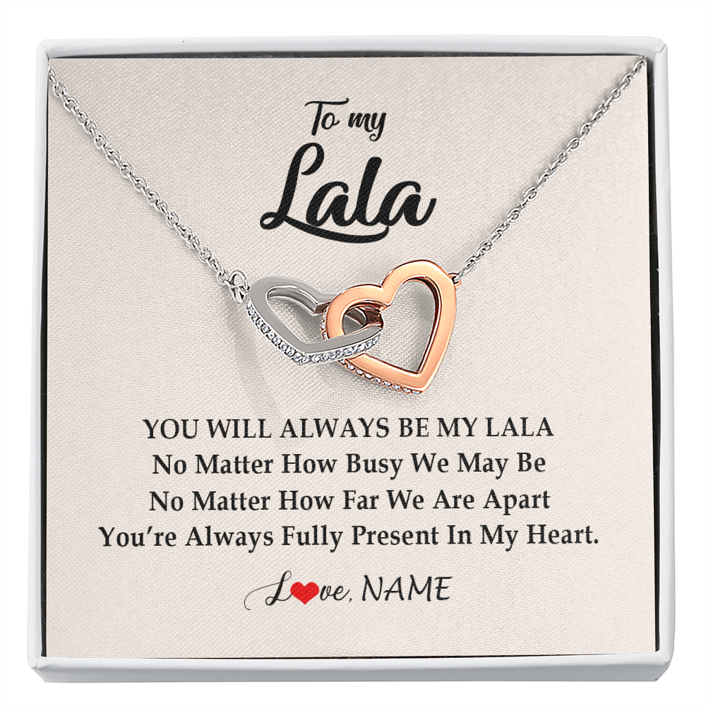 Interlocking Hearts Necklace | Personalized Lala Necklace From Grandkids Granddaughter Grandson You're Always In My Heart Lala Birthday Mothers Day Christmas Customized Gift Box Message Card | teecentury