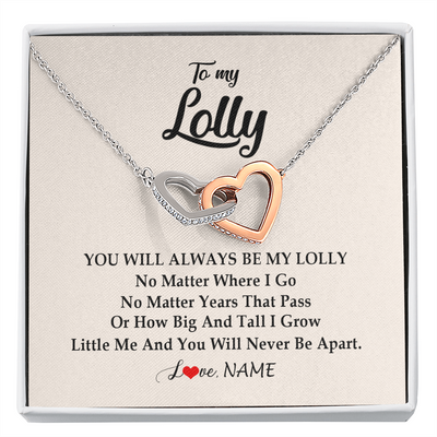 Interlocking Hearts Necklace | Personalized Lolly Necklace From Grandkids Granddaughter Grandson You Will Always Be My Lolly Birthday Mothers Day Christmas Customized Gift Box Message Card | teecentury