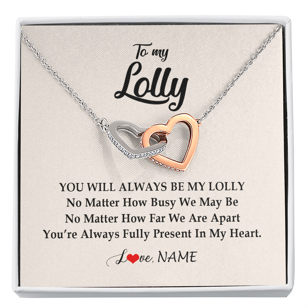 Interlocking Hearts Necklace | Personalized Lolly Necklace From Grandkids Granddaughter Grandson You're Always In My Heart Lolly Birthday Mothers Day Jewelry Customized Gift Box Message Card | teecentury