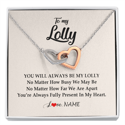 Interlocking Hearts Necklace | Personalized Lolly Necklace From Grandkids Granddaughter Grandson You're Always In My Heart Lolly Birthday Mothers Day Jewelry Customized Gift Box Message Card | teecentury