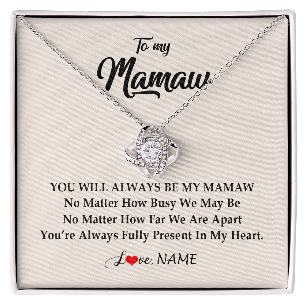 Love Knot Necklace | Personalized Mamaw Necklace From Grandkids Granddaughter Grandson You're Always In My Heart Mamaw Birthday Mothers Day Jewelry Customized Gift Box Message Card | teecentury