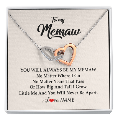 Interlocking Hearts Necklace | Personalized Memaw Necklace From Grandkids Granddaughter Grandson You Will Always Be My Meme Birthday Mothers Day Christmas Customized Gift Box Message Card | teecentury