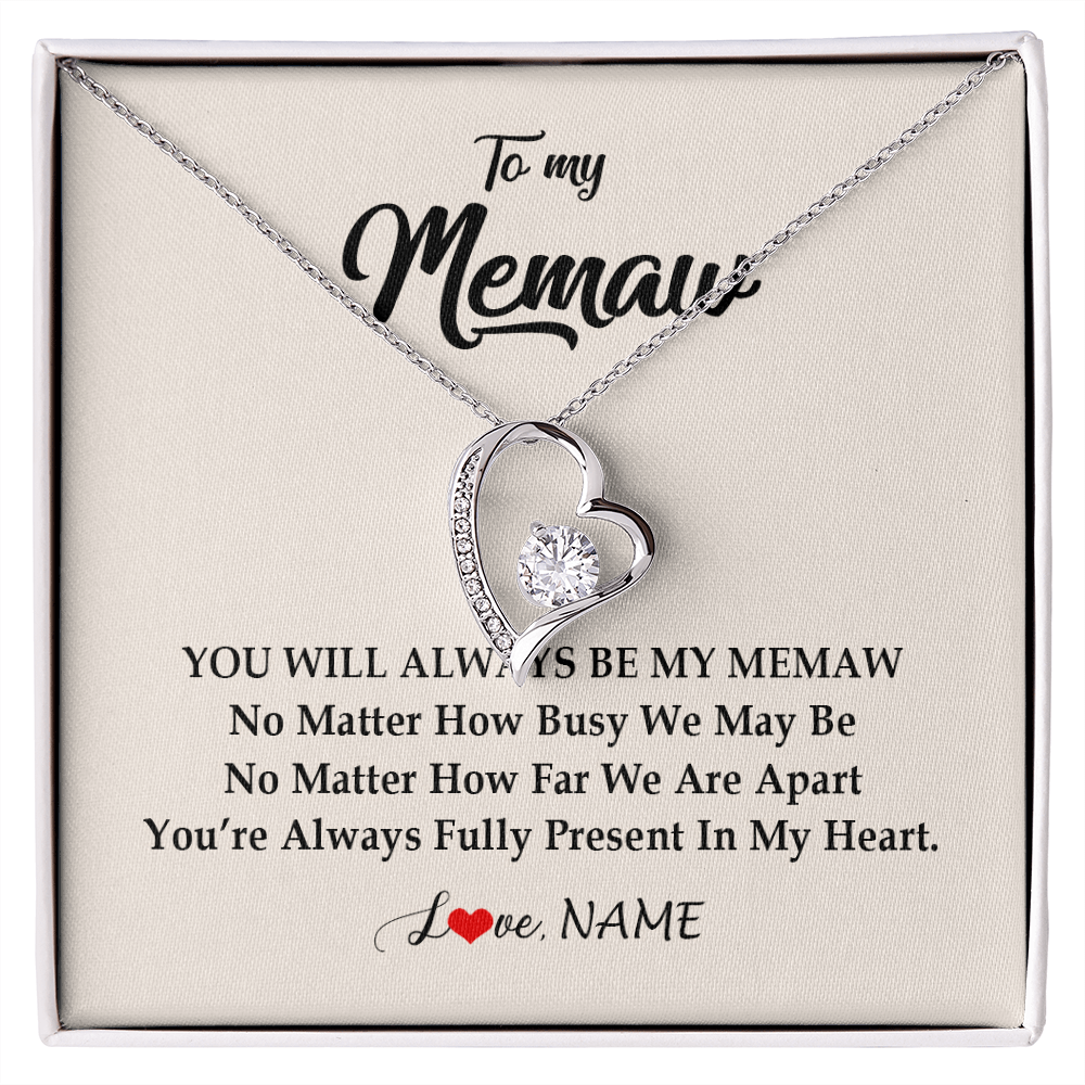 Forever Love Necklace | Personalized Memaw Necklace From Grandkids Granddaughter Grandson You're Always In My Heart Memaw Birthday Mothers Day Jewelry Customized Gift Box Message Card | teecentury