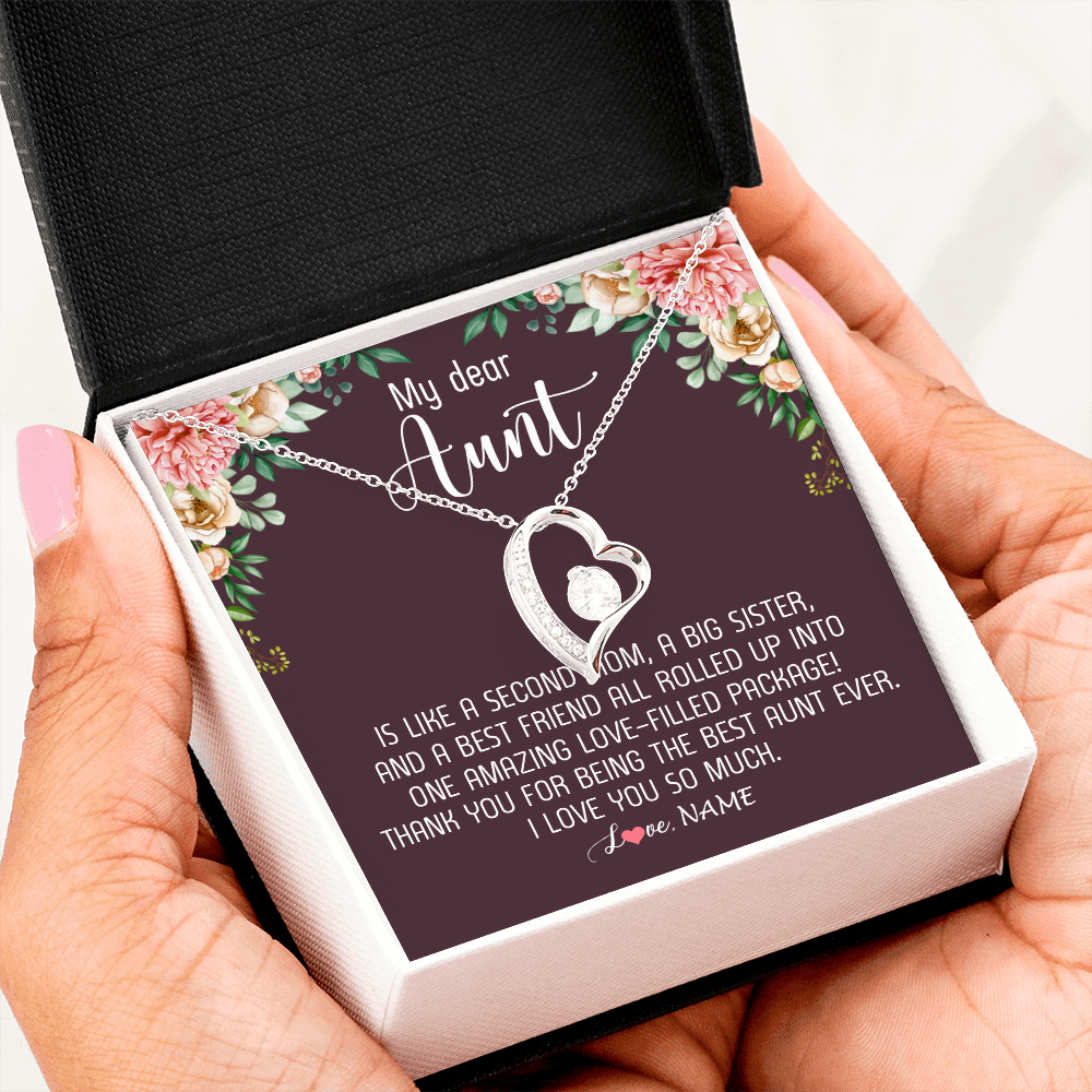 Forever Love Necklace | Personalized My Dear Aunt Necklace From Niece Nephew Like A Second Mom Big Sister Aunt Jewelry Birthday Monthers Day Christmas Customized Gift Box Message Card | teecentury