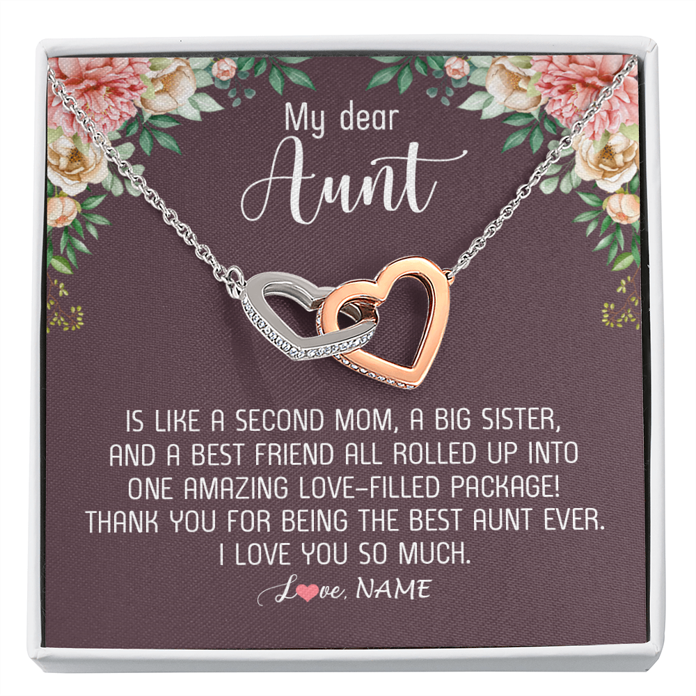 Interlocking Hearts Necklace | Personalized My Dear Aunt Necklace From Niece Nephew Like A Second Mom Big Sister Aunt Jewelry Birthday Monthers Day Christmas Customized Gift Box Message Card | teecentury
